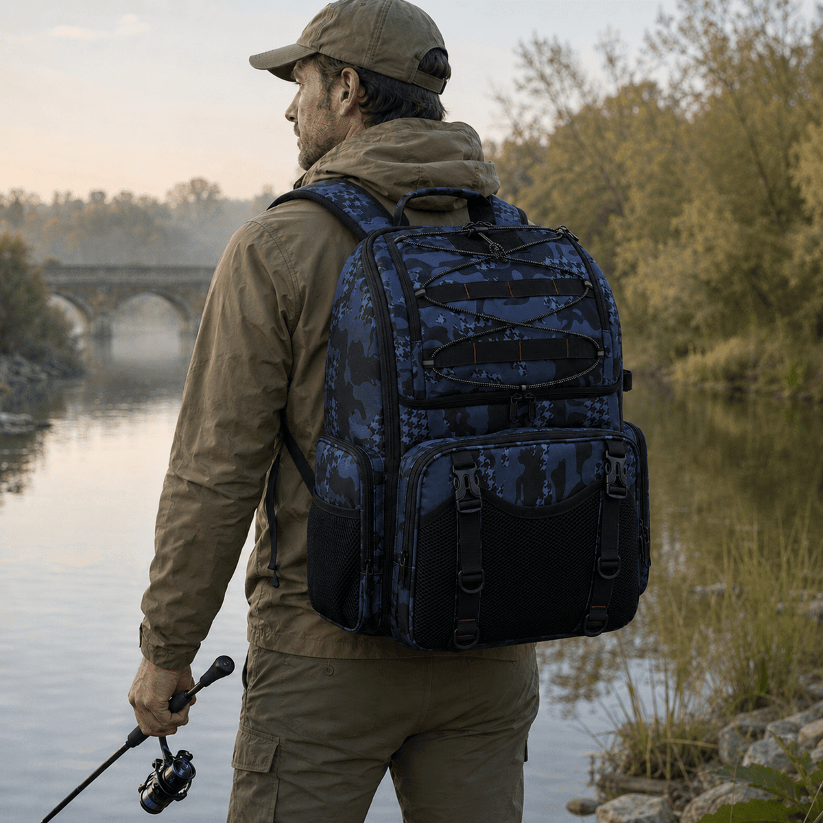 Sacs a dos Sac à dos de pêche 45L Sillure — porte-cannes & housse de pluie Sillure