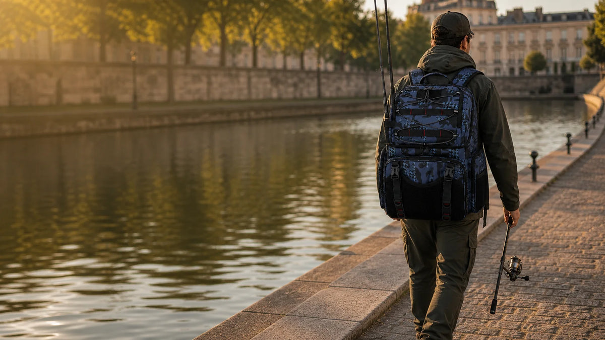 Pêcheur avec son a dos Sillure 