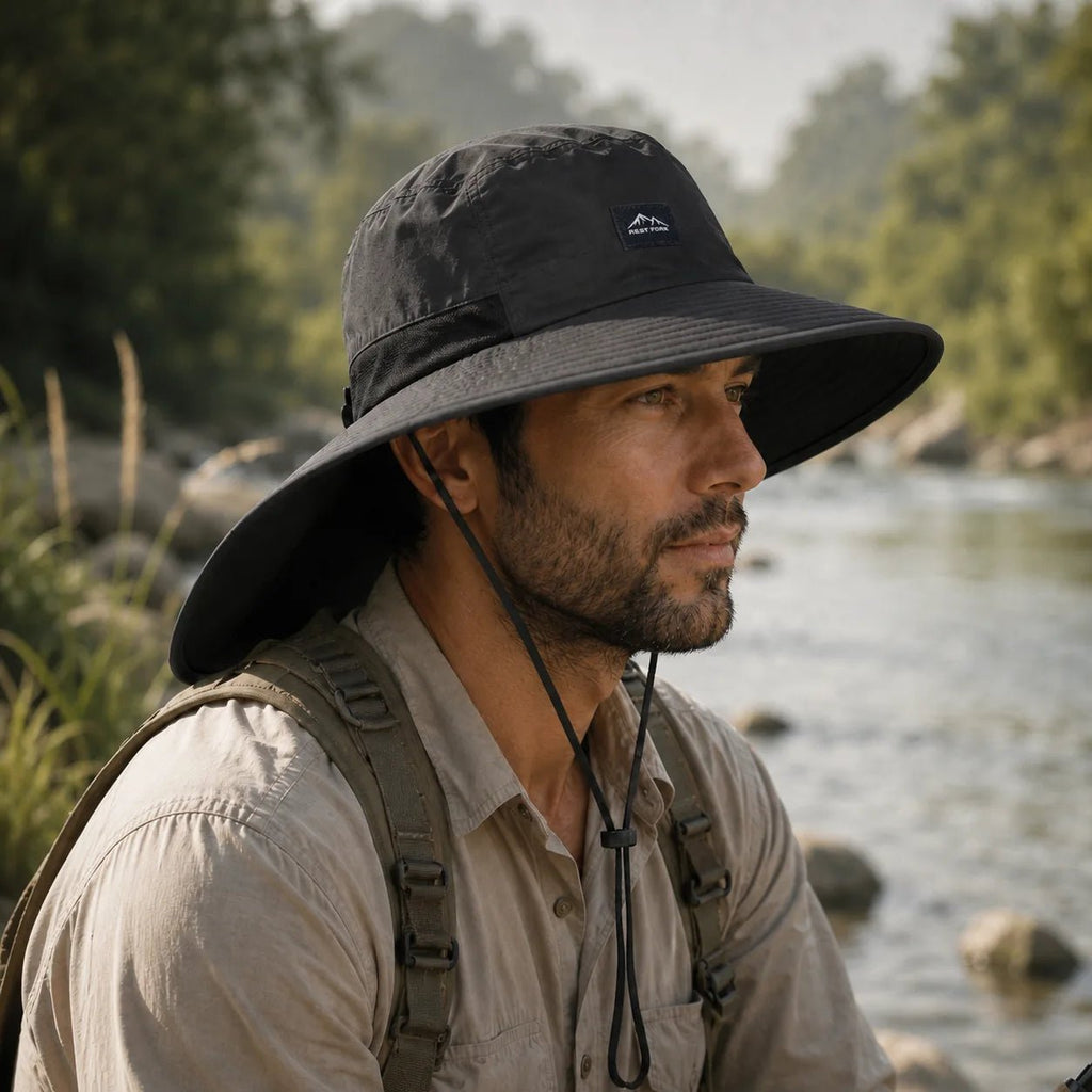 Chapeau de pêche anti-UV large bord, réglable | Sillure
