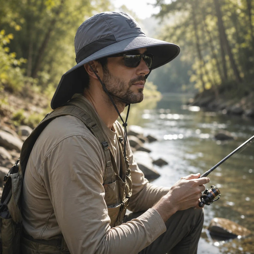 Chapeau de pêche anti-UV large bord, réglable | Sillure