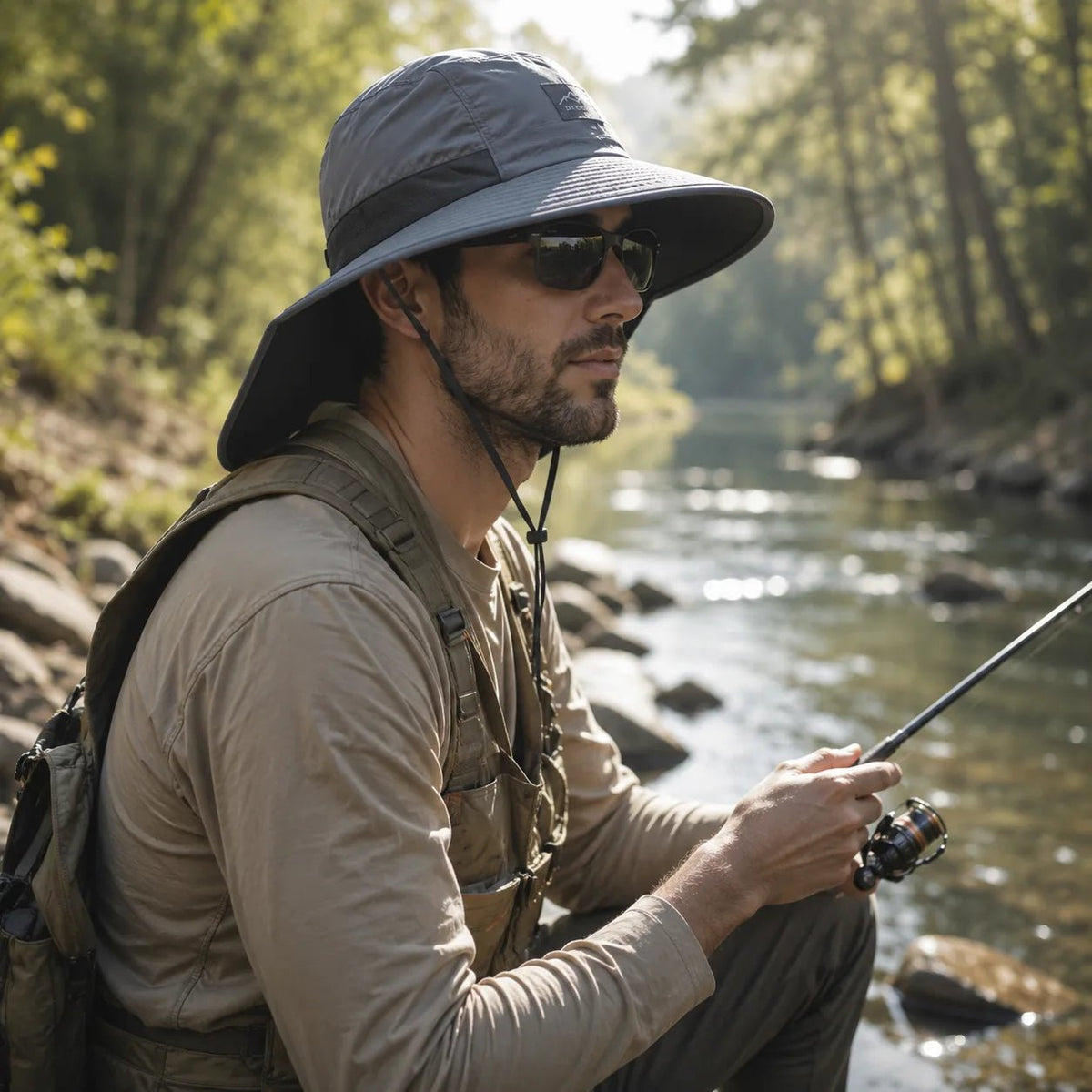 Chapeau de pêche anti-UV large bord, réglable | Sillure