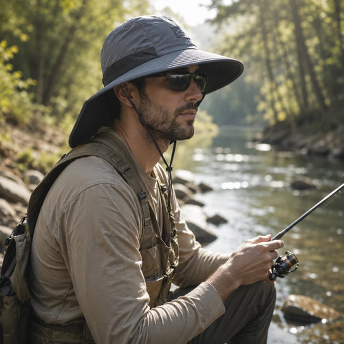 Chapeau de pêche anti-UV large bord, réglable | Sillure