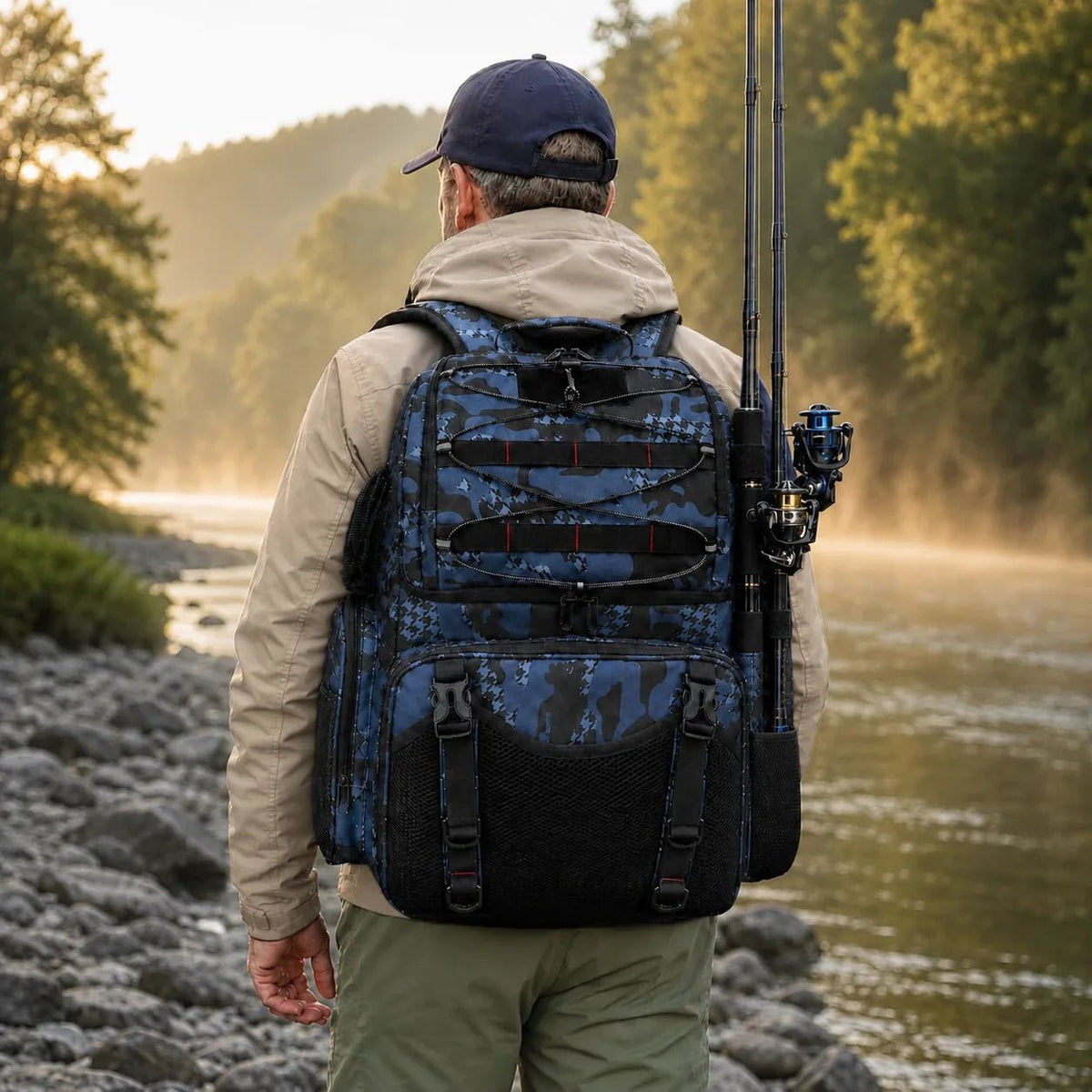 Sac à dos de pêche 45L, porte-cannes, housse de pluie | Sillure