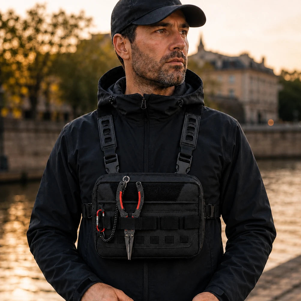 Pêcheur avec sac poitrine Sillure avec pince accrochée