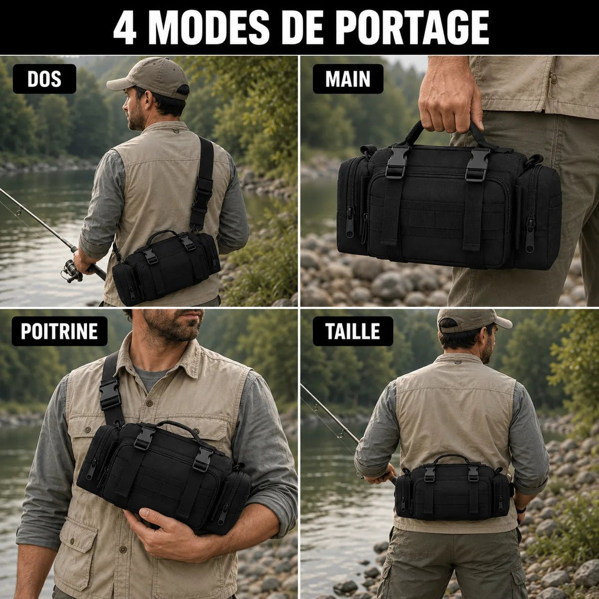 Sac banane pêche carnassier MOLLE, résistant à l'eau | Sillure