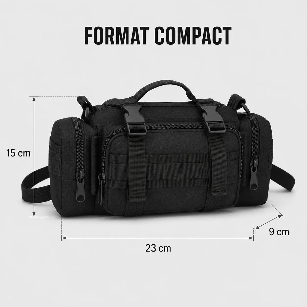 Sac banane pêche carnassier MOLLE, résistant à l'eau. Format compact, dimension 23 × 15 × 9 cm | Sillure