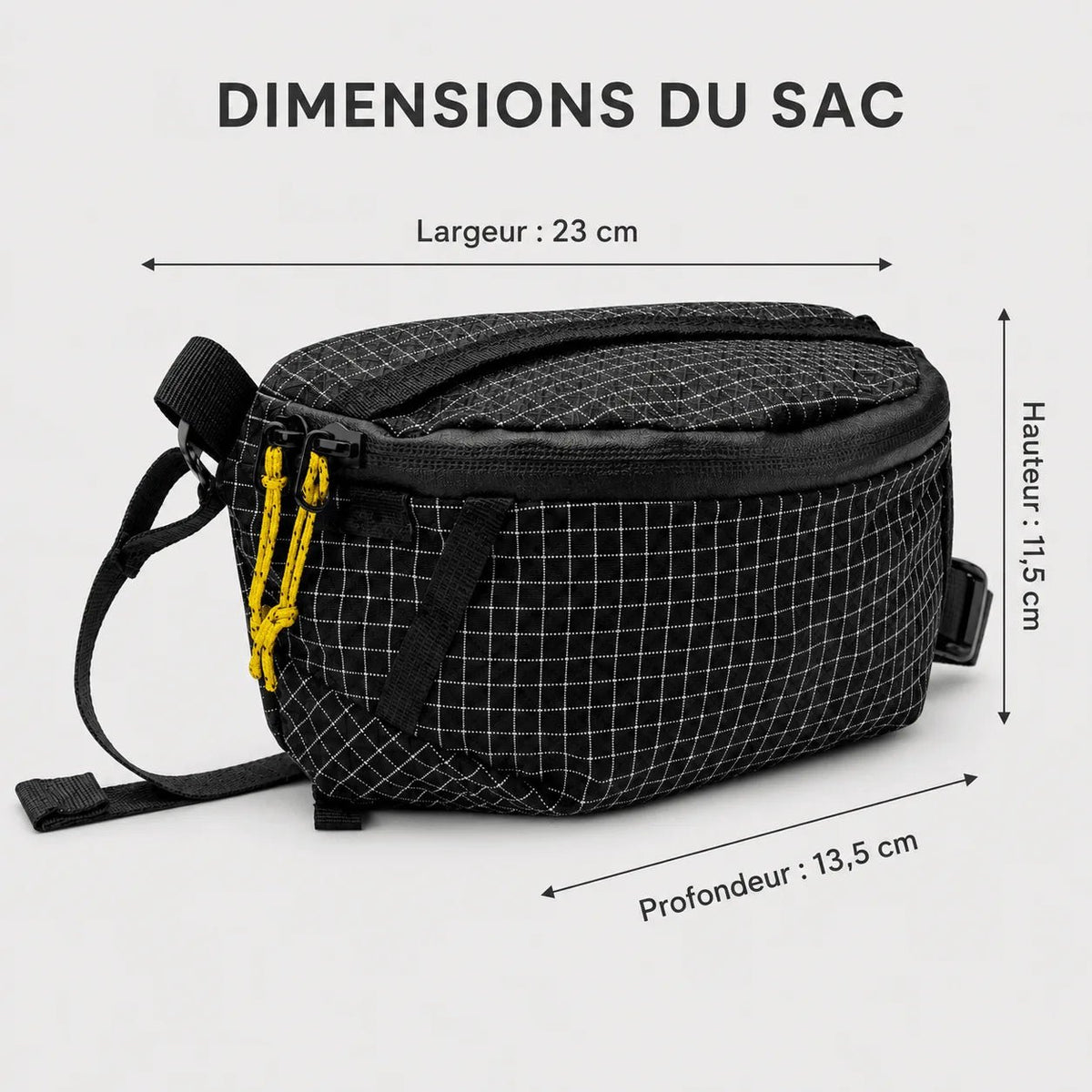 Dimension ceinture banane pêche réglable, sac de poitrine carnassier | Sillure